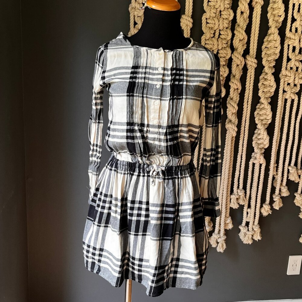 Polo Ralph Lauren Big Girls SZ 12 Cotton Poplin Black White Plaid Shirtdress